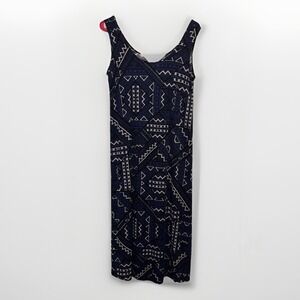 VTG Jostar Travel Knit Dress Long A-Line Tank Blue‎ Geo Print Stretchy Large USA